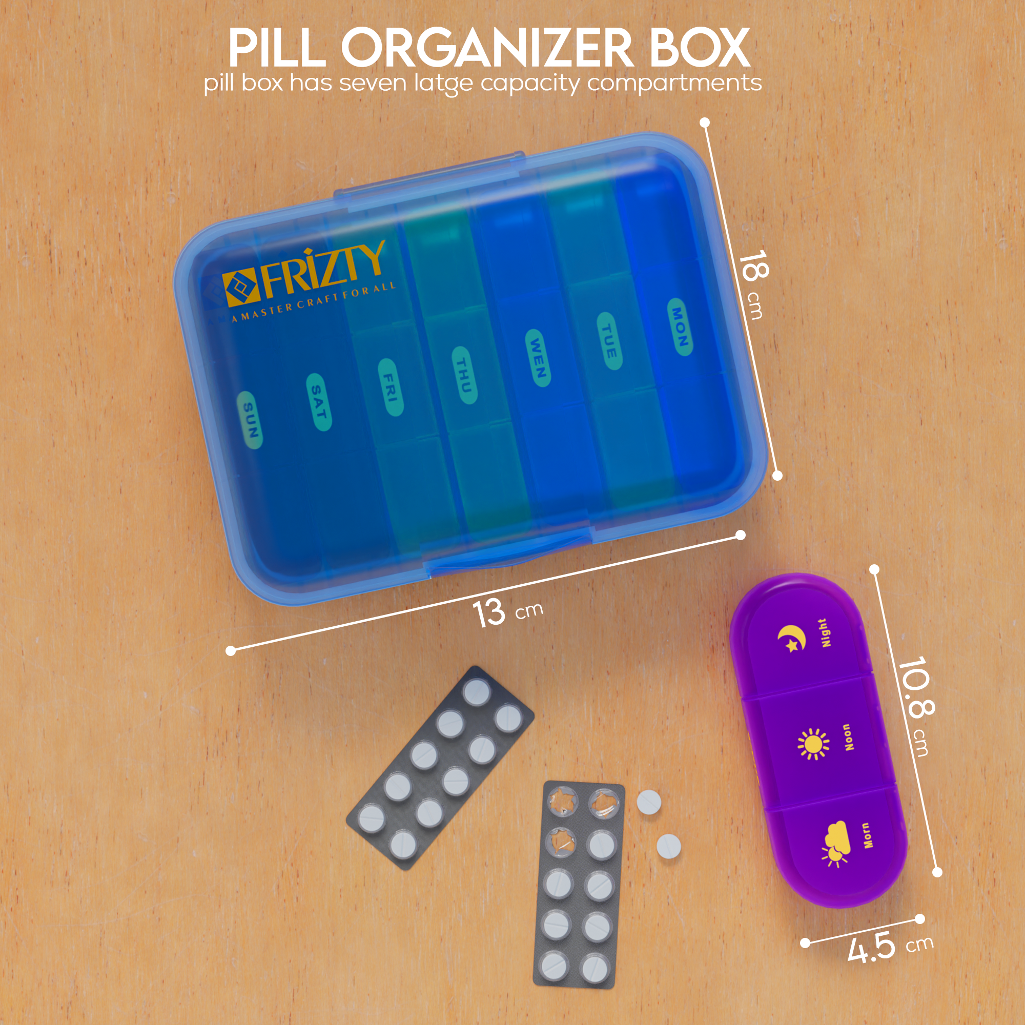 Frizty Multi colour weekly pill organizer