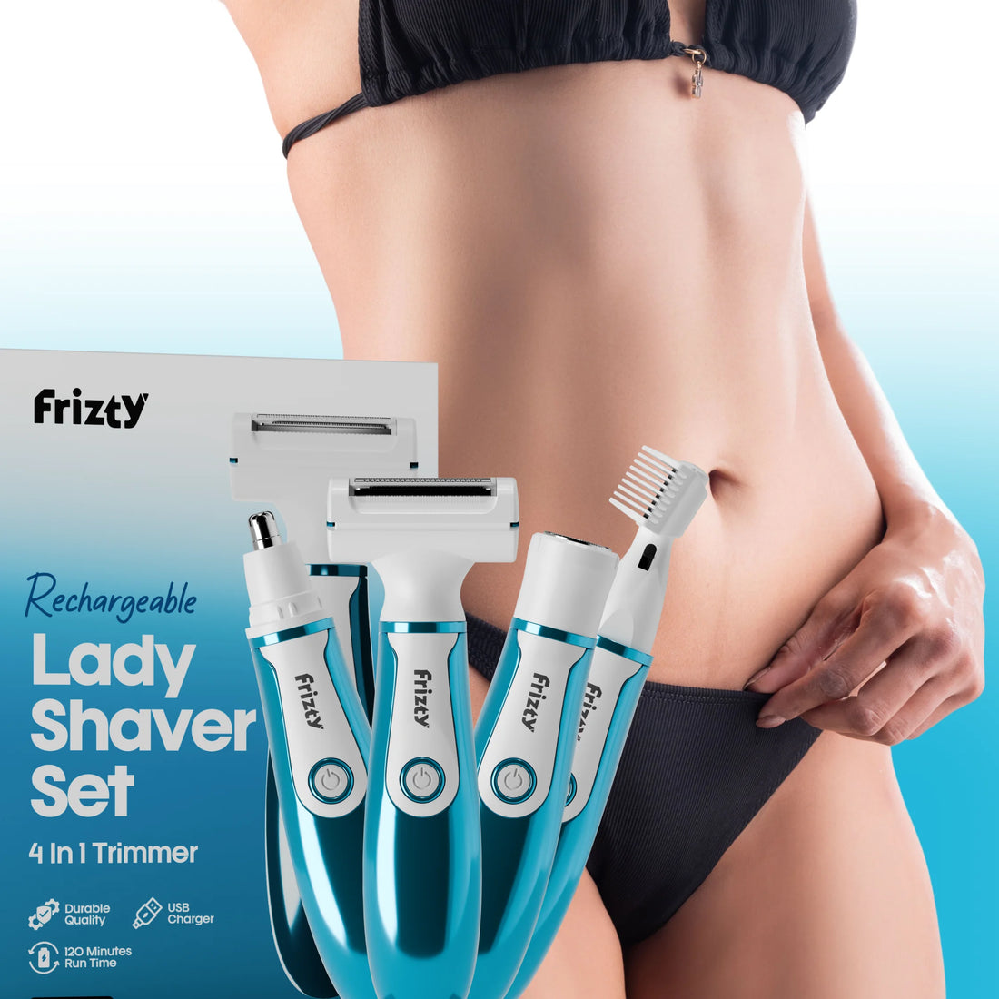 Frizty 4-in-1 bikini trimmer | Eyebrows | Upperlip | Chin | Underarms | Bikini | Body