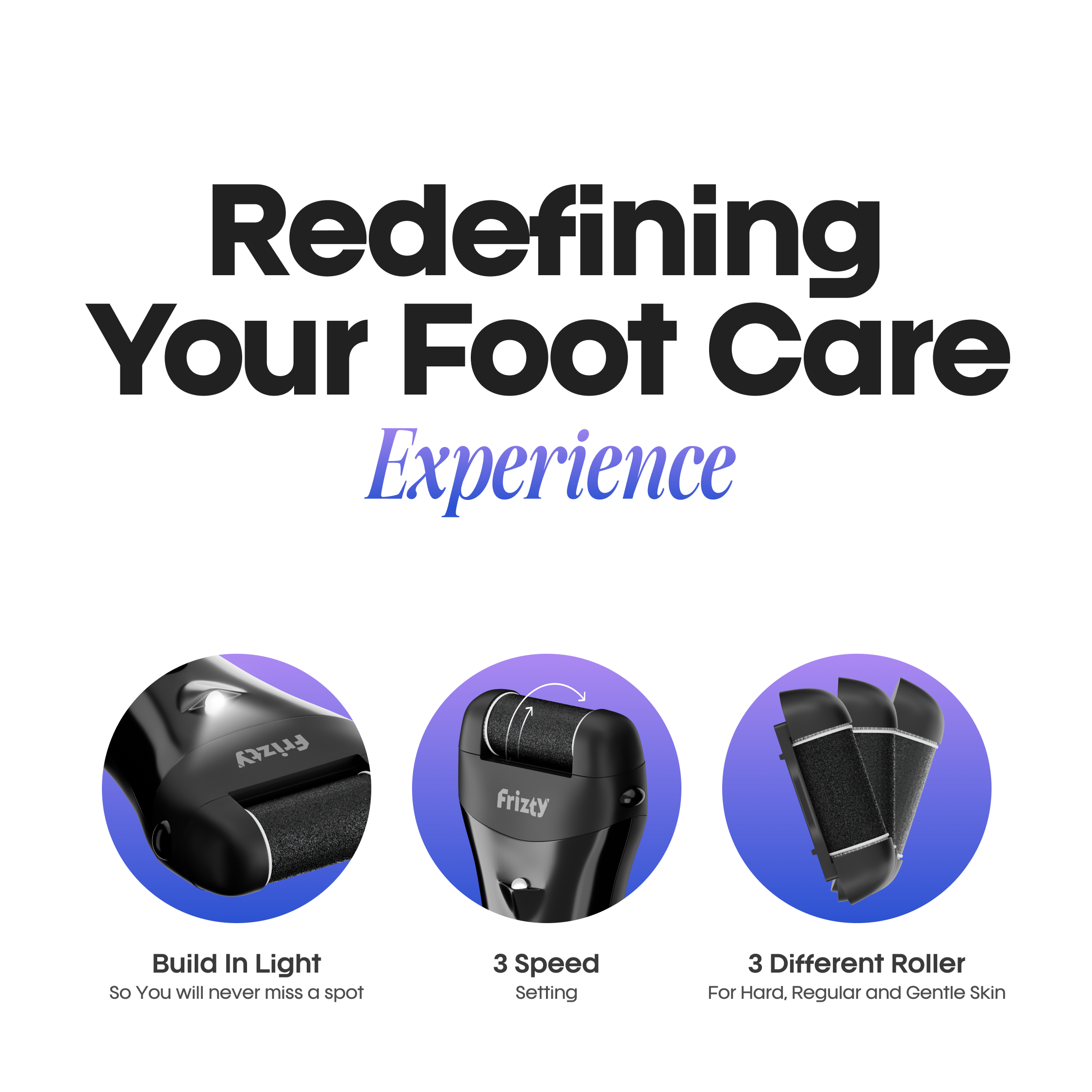 Foot Callus Remover with 3 Custom Rollers & Led Light