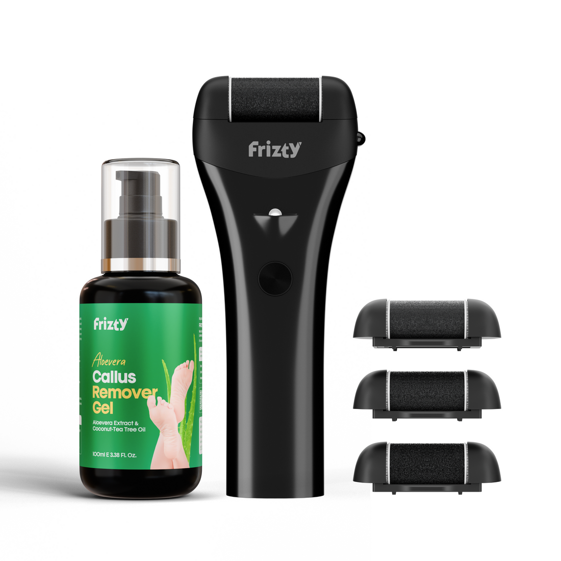 Electronic Callus Remover for Feet with Gel - 3 Interchangeable Rollers & 3 Speed Modes (Black)