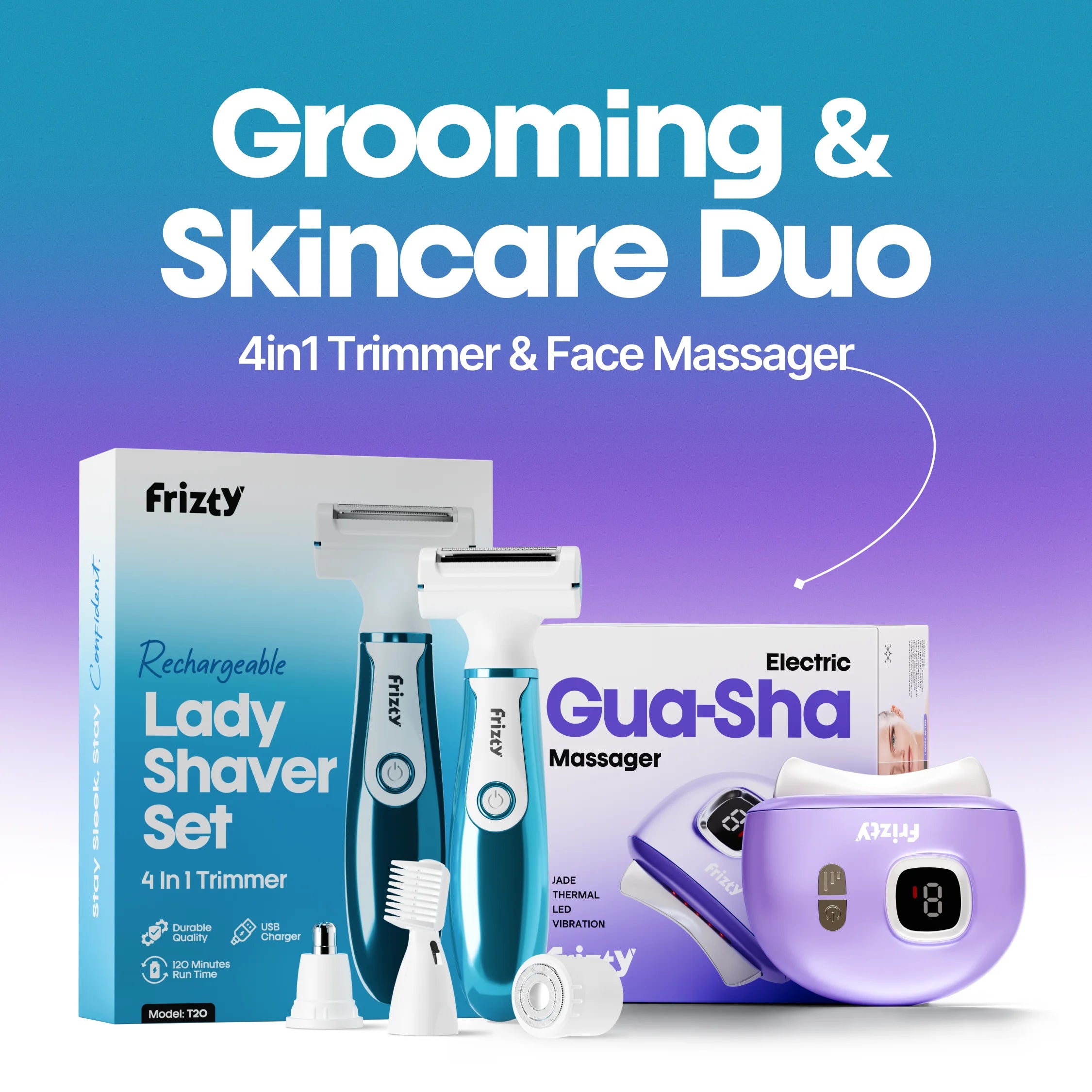 Face & Body Hair Trimmer for Women | 4 Heads- Bikini & Body Shaver, Face & Eyebrow, Nose and Ear Trimmer | Rechargeable