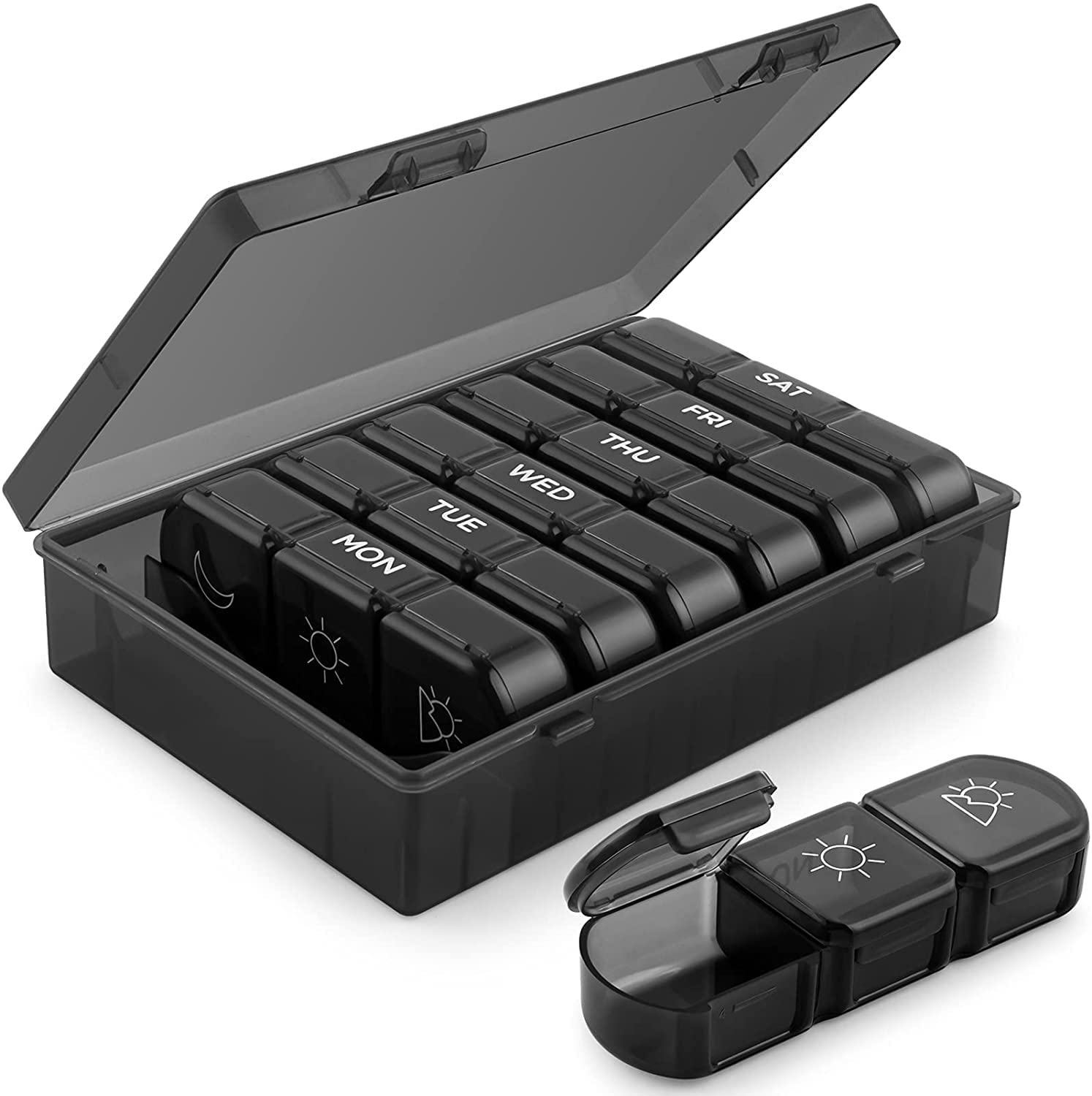 Frizty Pill Organizer - 3 Times a Day, Portable Travel Pill Box with Large Compartments for Vitamin, Medicine, and Supplements