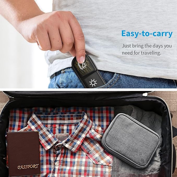 Frizty Pill Organizer - 3 Times a Day, Portable Travel Pill Box with Large Compartments for Vitamin, Medicine, and Supplements