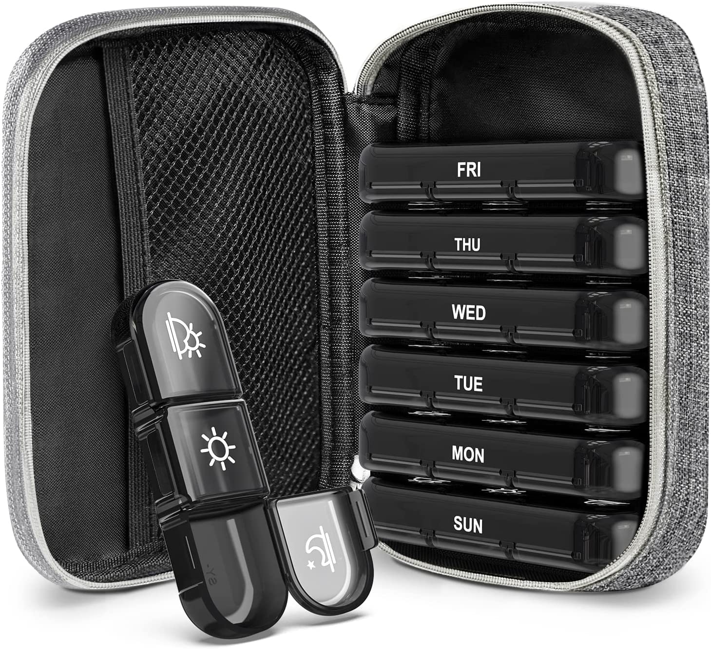 Frizty Pill Organizer - 3 Times a Day, Portable Travel Pill Box with Large Compartments for Vitamin, Medicine, and Supplements