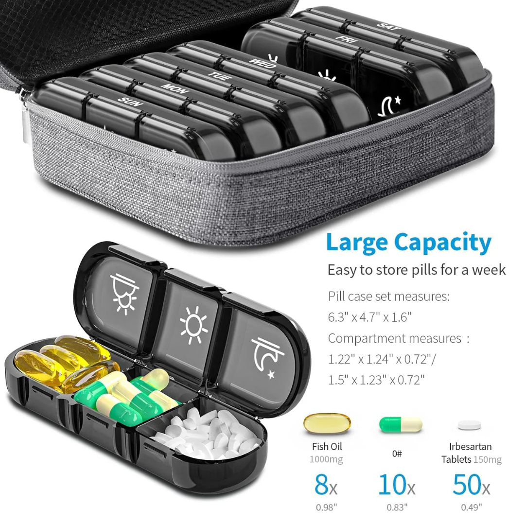 Frizty Medicine Organizer, 3 Times a Day - Canvas Bag(Grey)