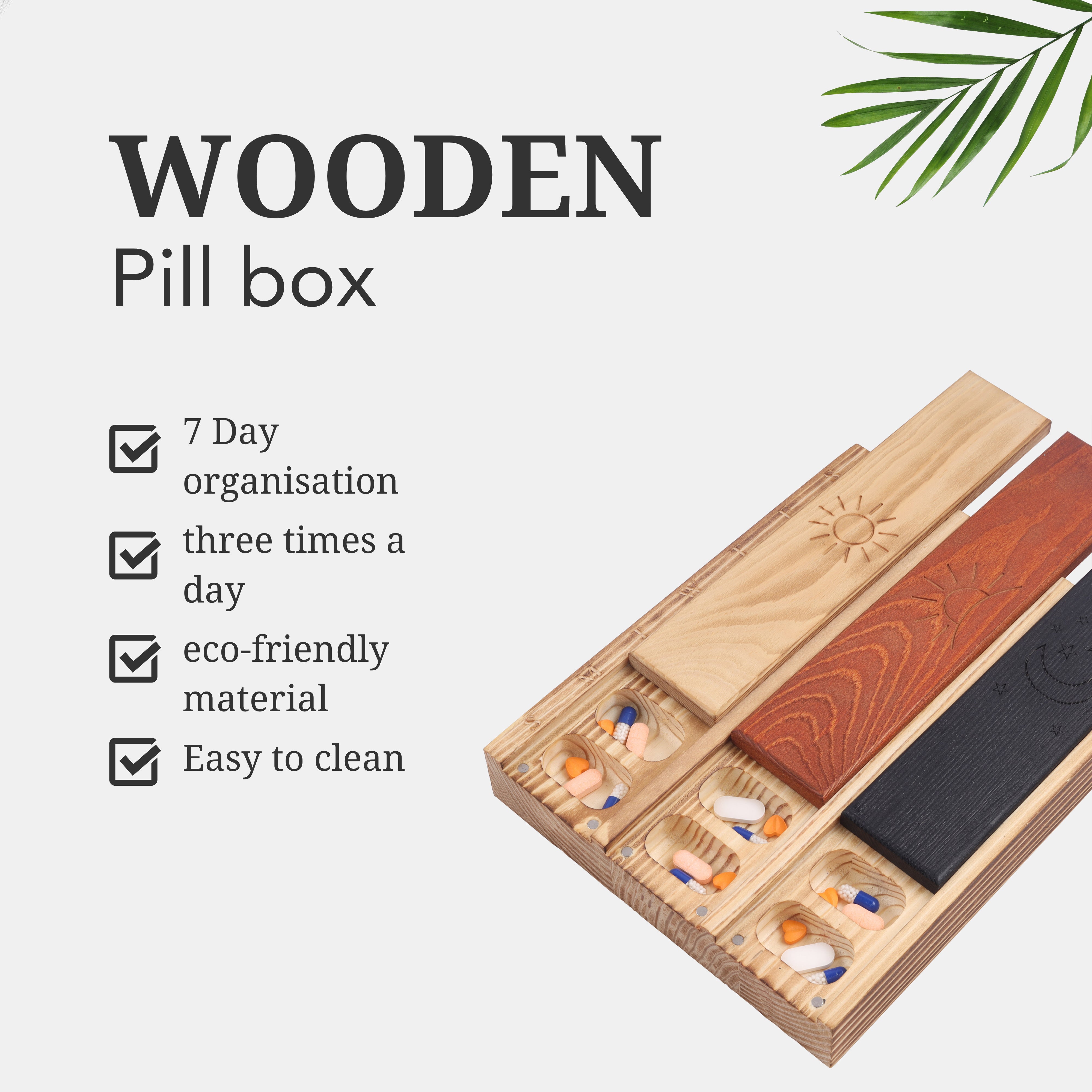 Wooden Travel Weekly Pill Organizer box 7 Day Pill Case Organizer Larg